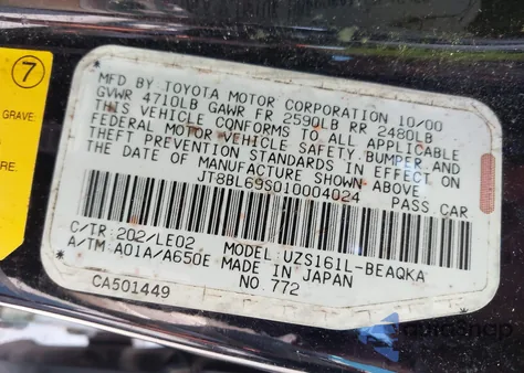 2001 Lexus Gs 430 from USA, damaged, VIN JT8BL69S010004024